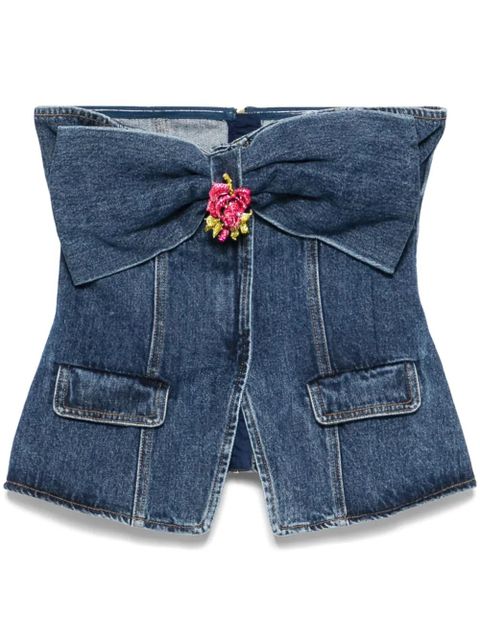 Self-Portrait denim bandeau top - Blue - zdjęcie produktu nr 1