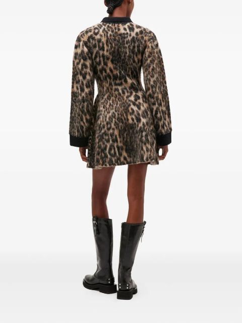 GANNI leopard-print button mini dress - Neutrals