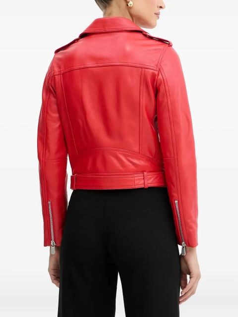 PINKO belted zip-front leather biker jacket - Red