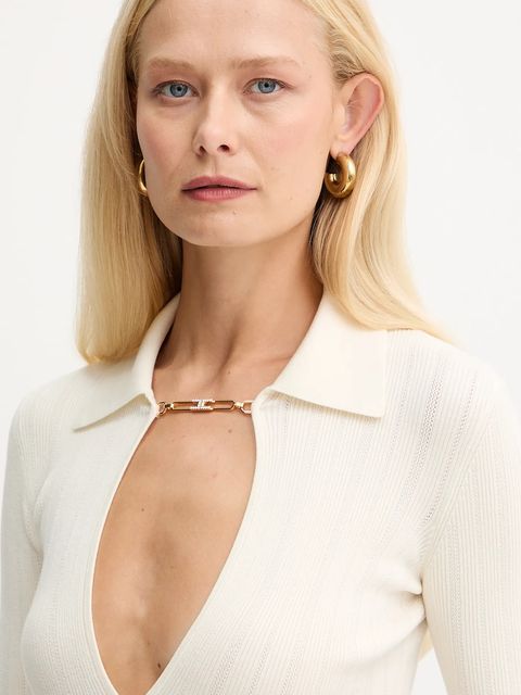 Elisabetta Franchi sweter z dodatkiem jedwabiu damski kolor beżowy lekki MK09B56E2