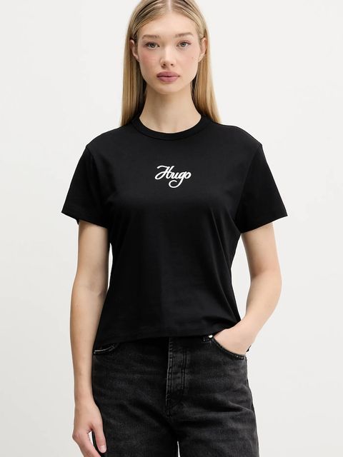 HUGO t-shirt bawełniany damski kolor czarny 50550117 - zdjęcie produktu nr 1