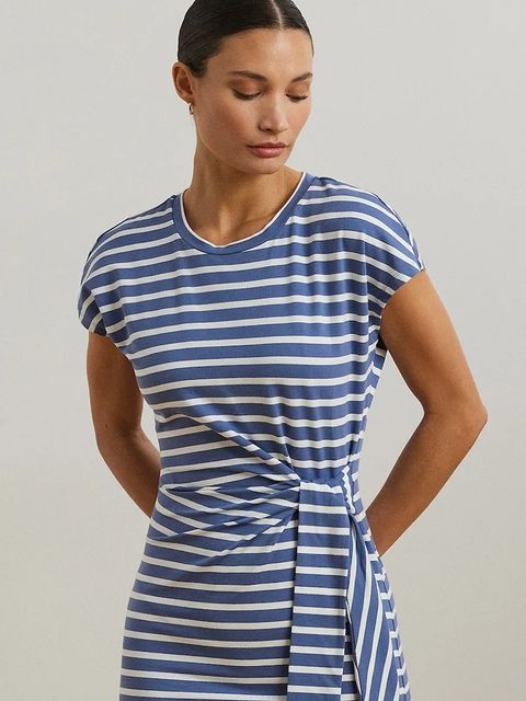 Lauren Ralph Lauren sukienka kolor niebieski midi dopasowana 200973606