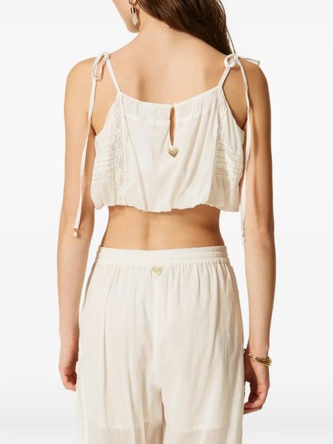 TWINSET lace tie-shoulder cropped top - White