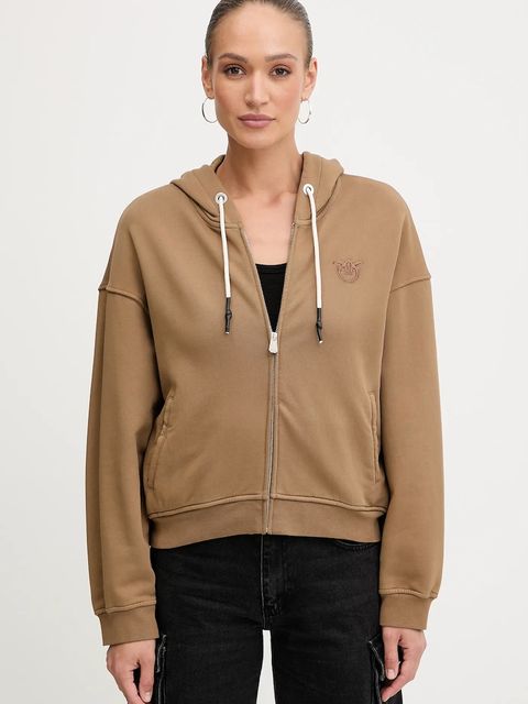 Pinko bluza bawełniana damska kolor brązowy z kapturem gładka 105509 A2RB - zdjęcie produktu nr 1