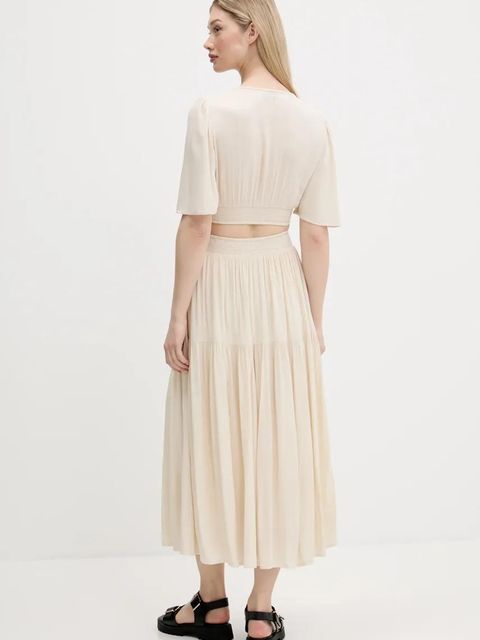 Desigual sukienka ELEMENT kolor beżowy maxi rozkloszowana 25SWVW98