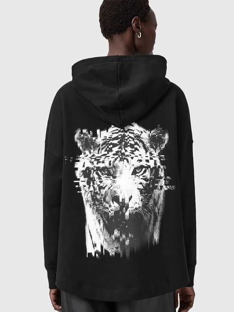 AllSaints bluza bawełniana damska kolor czarny z kapturem wzorzysta W107JD - zdjęcie produktu nr 1