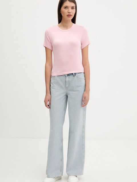 Juicy Couture t-shirt SHEER FITTED TEE damski kolor różowy JCWCT225301 - zdjęcie produktu nr 2