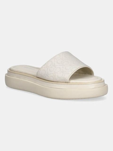 Calvin Klein klapki FLATFORM SLIDE - JACQ damskie kolor beżowy na platformie HW0HW02461 - zdjęcie produktu nr 1