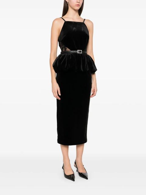 Self-Portrait velvet peplum midi dress - Black