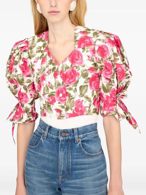Chloé floral print cropped blouse - White