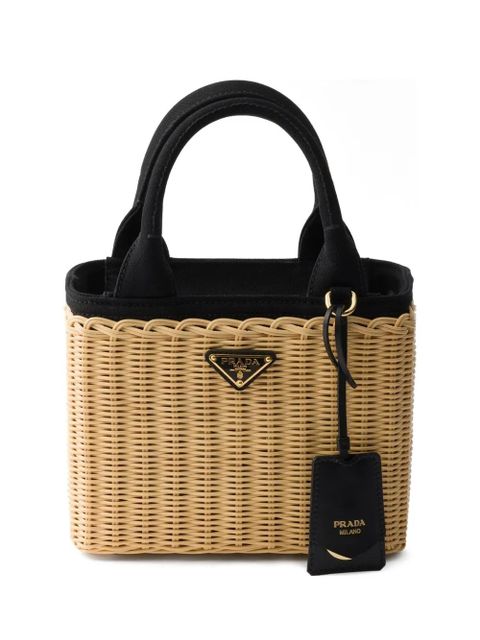 Prada small wicker and canvas tote bag - Neutrals - zdjęcie produktu nr 1