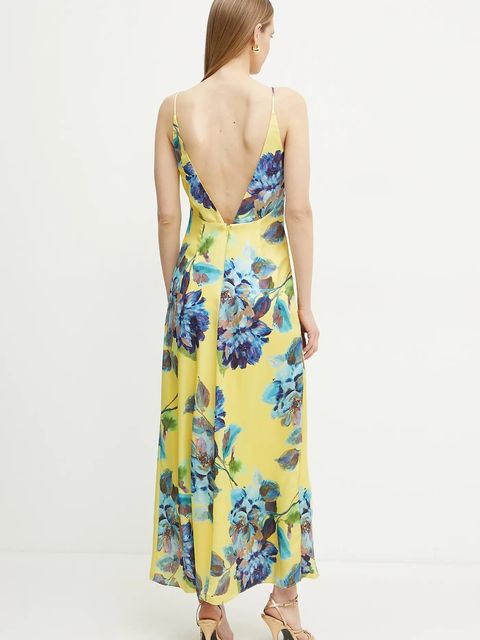 Bardot sukienka kolor żółty maxi rozkloszowana 58466DB3