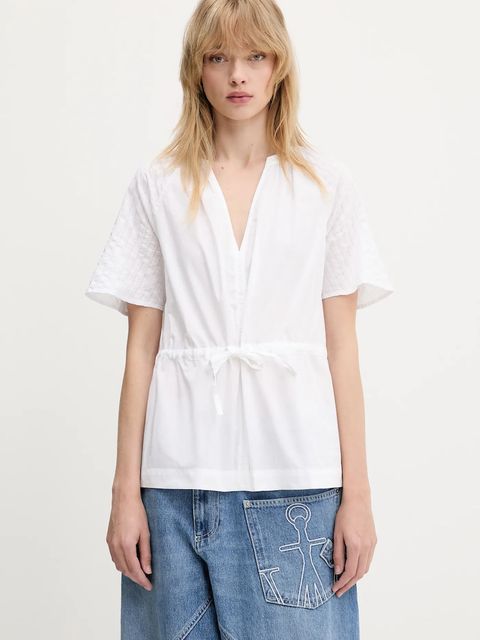 Samsoe Samsoe bluzka bawełniana Satoma damska kolor biały gładka F25100007 - zdjęcie produktu nr 1