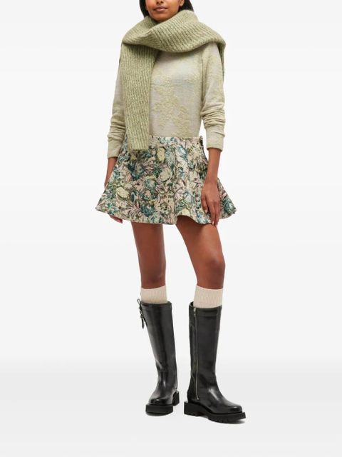 GANNI floral-jacquard flared mini skirt - Neutrals