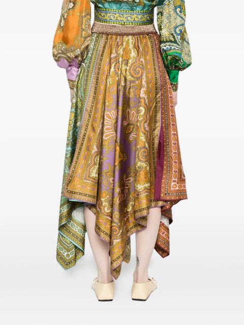 ALEMAIS Clemenza paisley-print asymmetric midi skirt - Orange