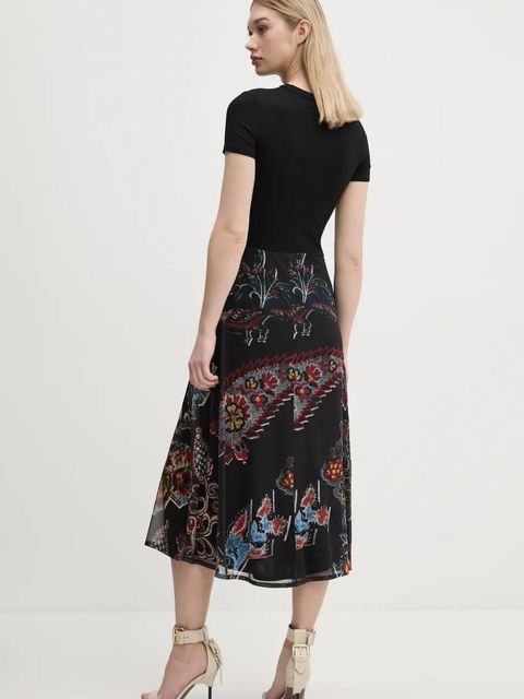 Desigual sukienka PAISLEY MESH_LACROIX kolor czarny midi rozkloszowana 25SWVK32