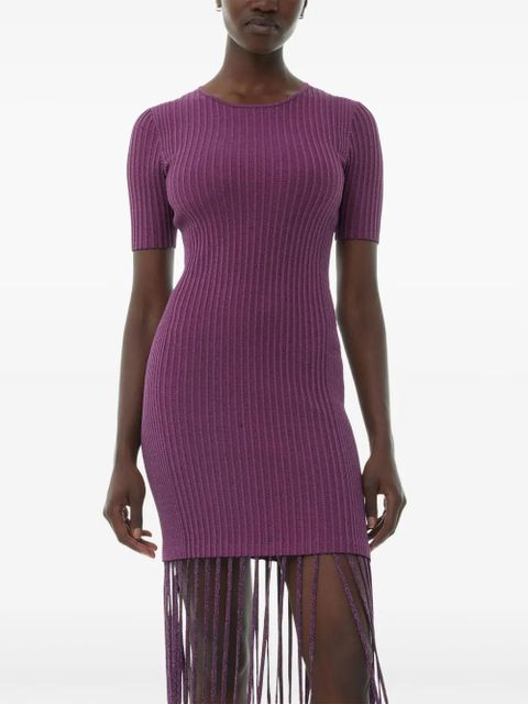 GANNI fringed ribbed-knit dress - Purple