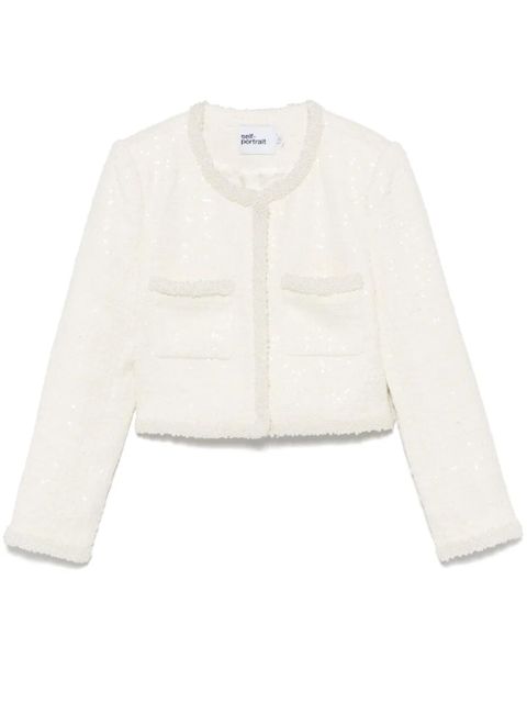 Self-Portrait bouclé faux-pearl-trim jacket - White - zdjęcie produktu nr 1