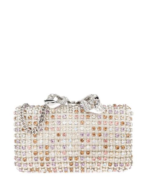Self-Portrait crystal-embellished bow-detail clutch - White - zdjęcie produktu nr 1