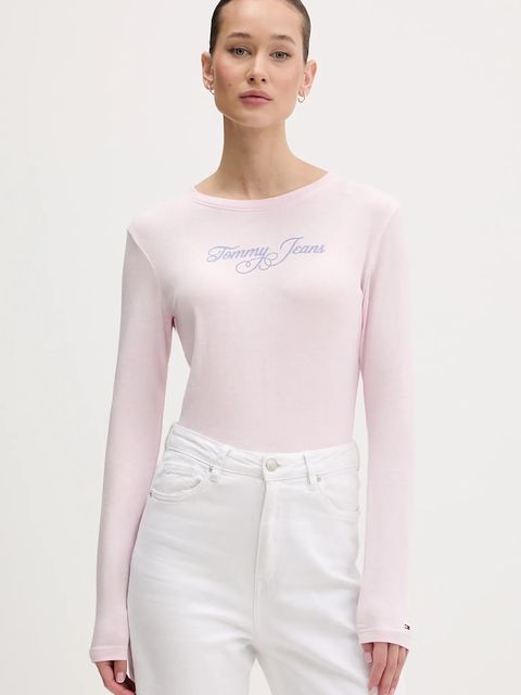 Tommy Jeans longsleeve bawełniany kolor różowy DW0DW21844 - zdjęcie produktu nr 1