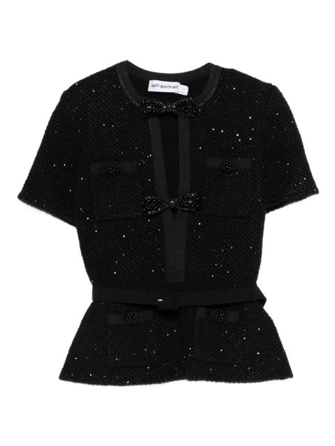Self-Portrait sequinned short-sleeve top - Black - zdjęcie produktu nr 1
