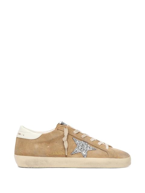 Golden Goose Super-Star in tobacco suede with silver glitter star sneakers - Neutrals - zdjęcie produktu nr 1