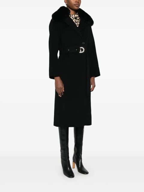 Maje faux-fur-collar belted coat - Black