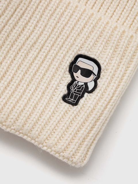 Karl Lagerfeld czapka z domieszką wełny kolor beżowy z grubej dzianiny - zdjęcie produktu nr 2