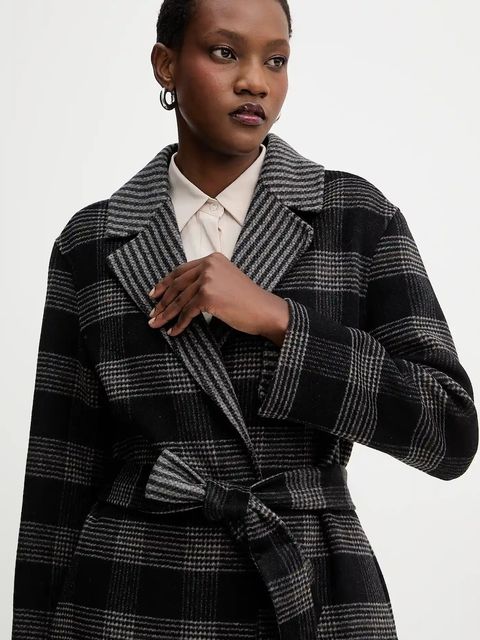 Twinset płaszcz dwustronny z wełną kolor czarny 252TP2080