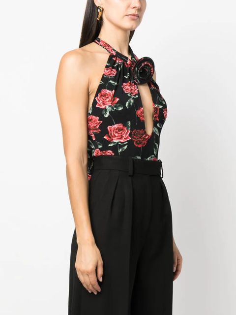Magda Butrym floral-print keyhole-neck bodysuit - Black
