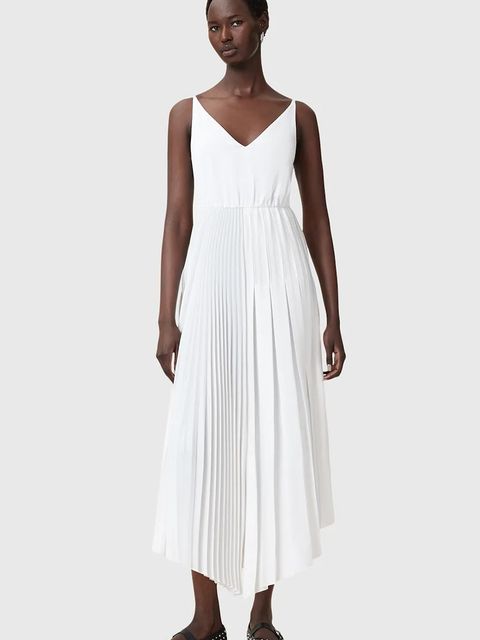 AllSaints sukienka i t-shirt JAX kolor biały maxi rozkloszowana W326DB