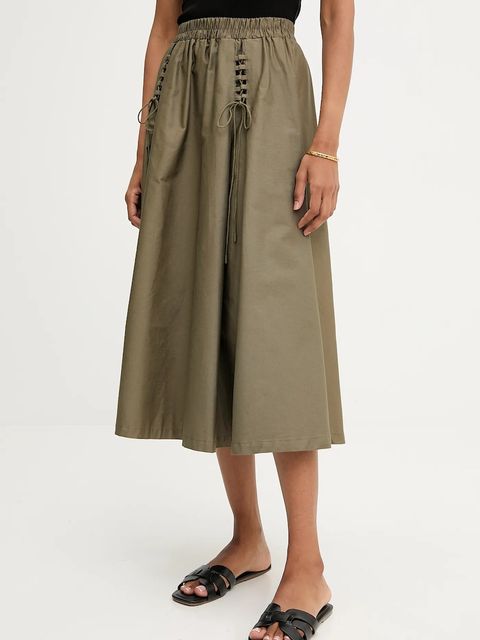 Answear.LAB spódnica bawełniana kolor zielony midi rozkloszowana - zdjęcie produktu nr 2