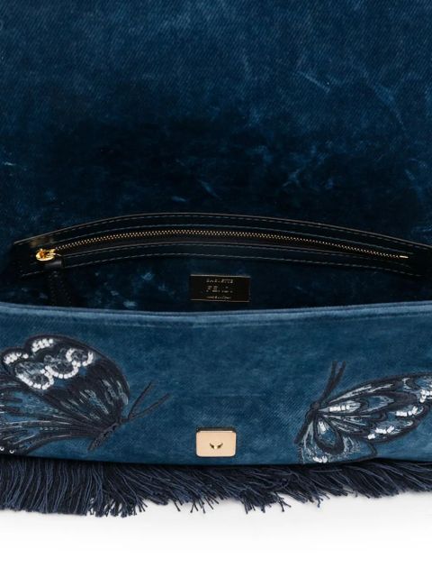 FENDI butterfly fringe baguette tote bag - Blue