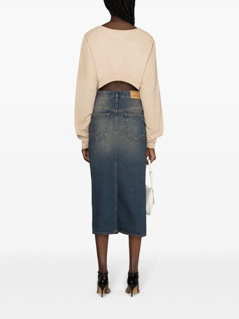 Saint Laurent logo-embroidered cropped sweatshirt - Neutrals