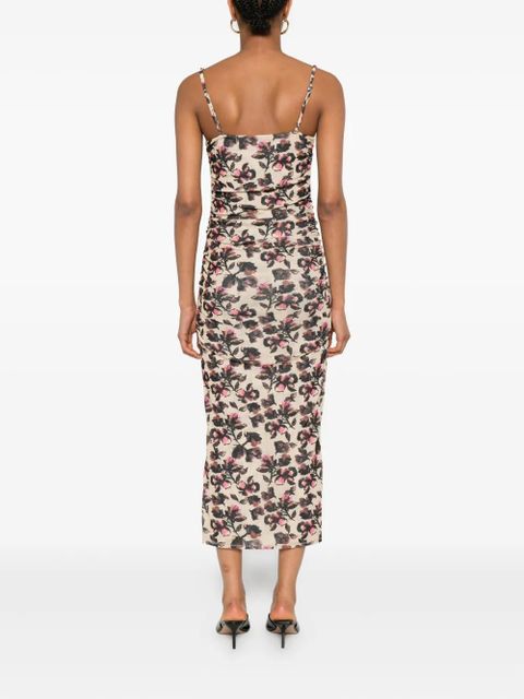 Nanushka floral-print ruched dress - Neutrals