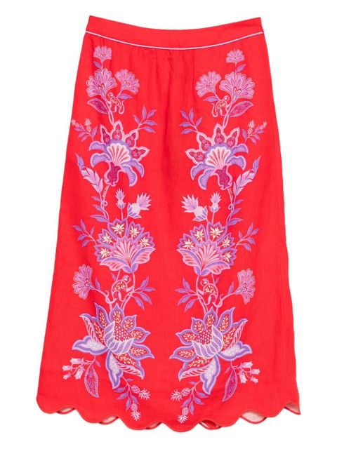 FARM Rio Porcelain Garden embroidered scallop-hem midi skirt - zdjęcie produktu nr 1