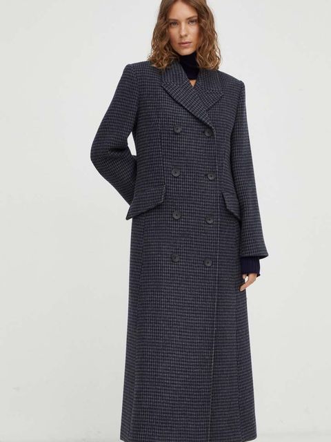 By Malene Birger płaszcz wełniany kolor czarny przejściowy dwurzędowy