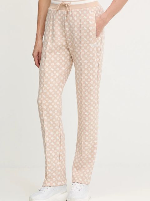 Guess spodnie dresowe NEW AGGIE damskie kolor beżowy wzorzyste V5YB20 KB212