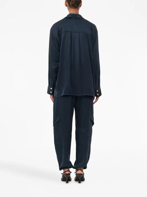 GANNI drawstring satin high-waisted trousers - Blue