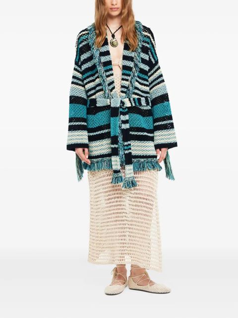 Alanui Ocean Stripes fringed cardigan - Blue