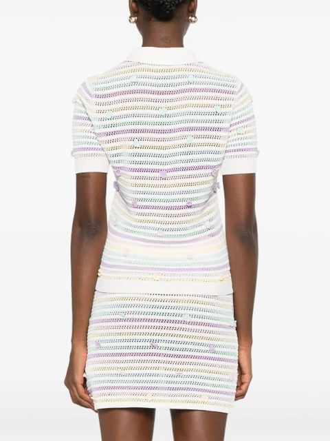 Casablanca striped crochet polo shirt - White