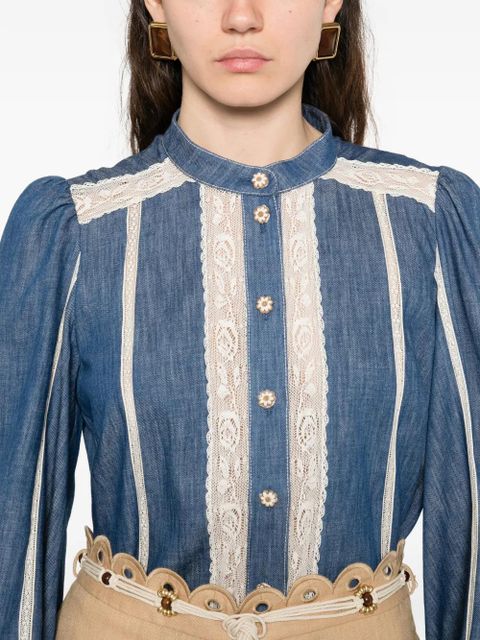 ZIMMERMANN lace-detail button-up shirt - Blue
