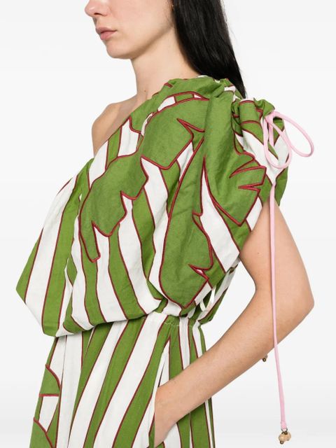 FARM Rio one-shoulder striped midi dress - Green