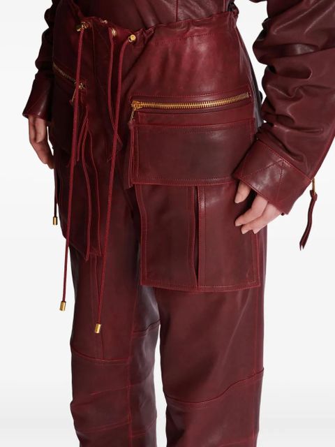 Balmain lambskin leather cargo straight trousers - Red