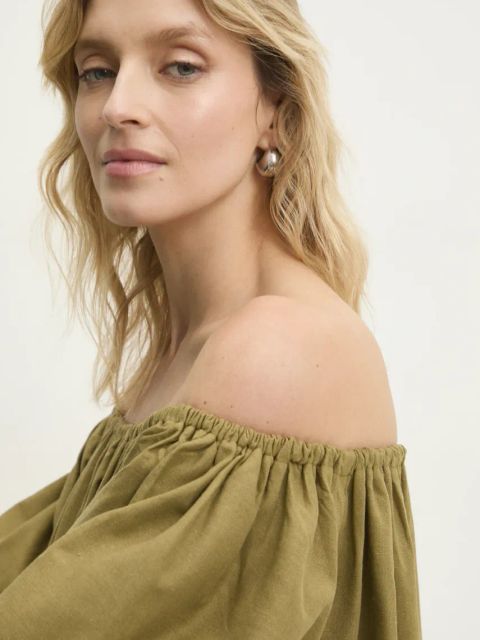 Answear.LAB sukienka z lnem kolor zielony mini oversize