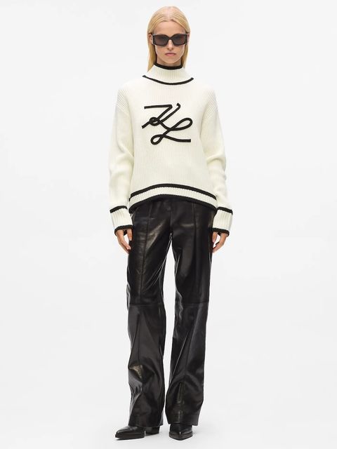 Karl Lagerfeld sweter wełniany damski kolor biały z półgolfem A4W18051 - zdjęcie produktu nr 2