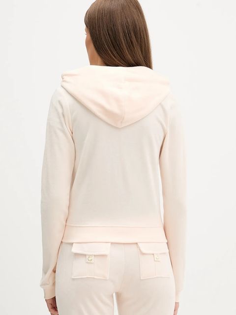 Juicy Couture bluza HERITAGE ROBYN HOODIE damska kolor beżowy z kapturem z aplikacją JCSEBJ007G