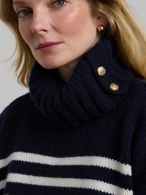 Lauren Ralph Lauren sweter wełniany damski kolor granatowy ciepły z golfem 200957456