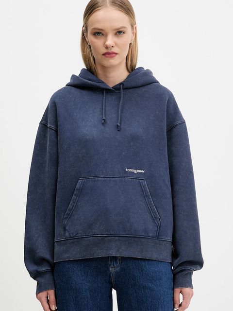 Tommy Jeans bluza damska kolor granatowy z kapturem gładka DW0DW21609 - zdjęcie produktu nr 1