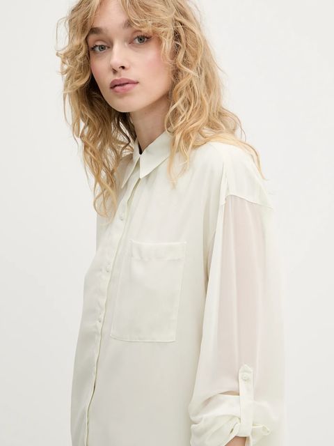 Calvin Klein koszula damska kolor beżowy relaxed z kołnierzykiem klasycznym LV044B902G